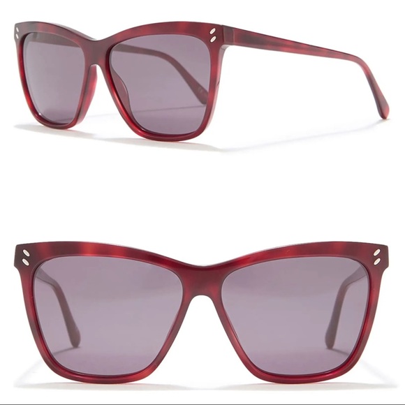 STELLA MCCARTNEY Avana Sunglasses Square Red Frame Grey Lenses NWT - Picture 7 of 9